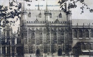Cartolina raffigurante il Stadhuis a Bruges, c.1912 da Belgian Photographer